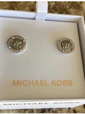 Michael Kors Silver Round MK Emblem Cufflinks